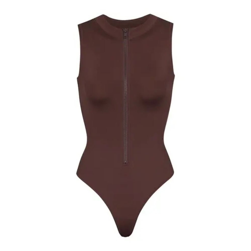 🔥SKIMS Skims Swim Zip Front Sleeveless One Piece 🤎MEDIUM